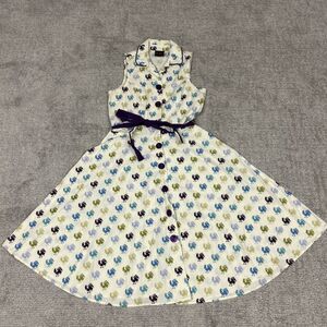 Folter Dress Womens Large Fit & Flare Tank Rooster Print Belted Button Front USA